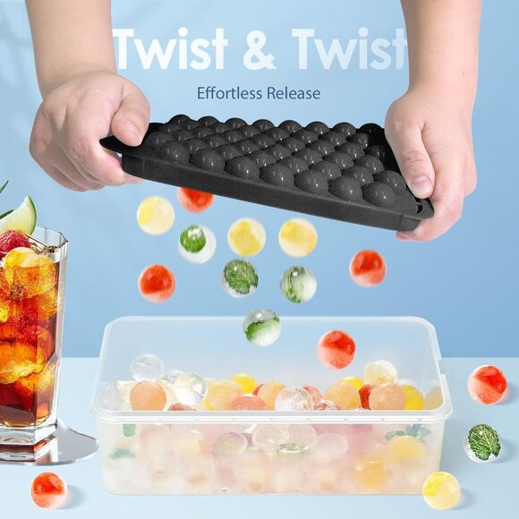 Ice Cube Trays with Lid Sphere Mold Spherical 0.8" 2 Trays Black - Picture 4 of 8